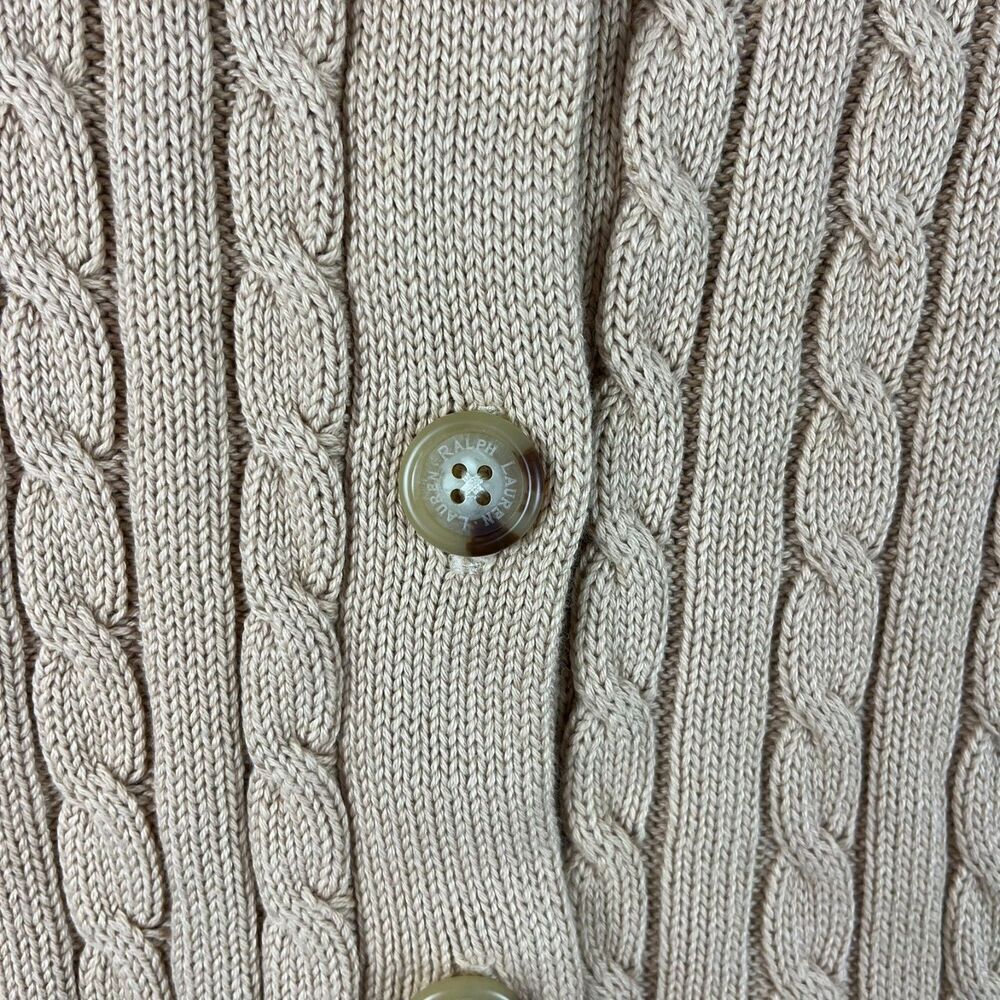 Vtg Lauren Ralph Lauren Chunky Cable Knit Shawl Collar Cotton Cardigan L/XL* - Picture 5 of 12